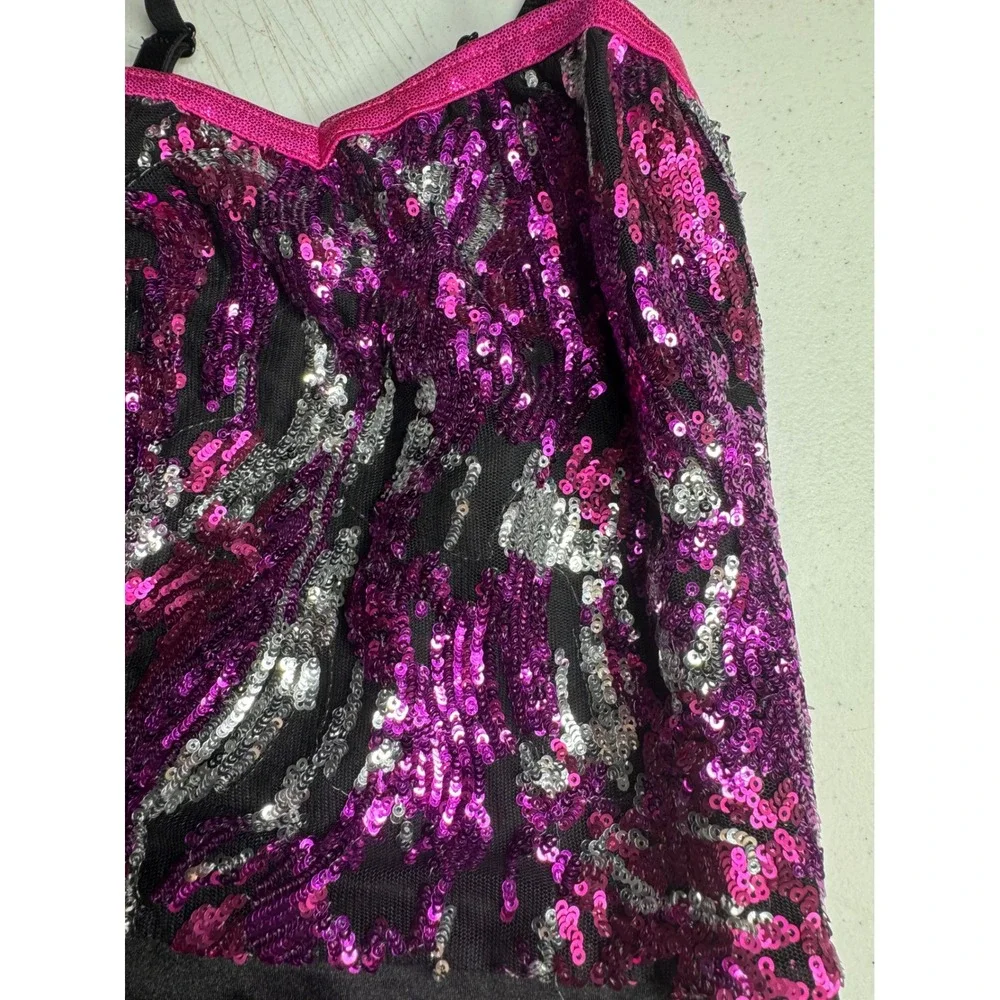 Costume Gallery Kids Medium Sequin Dance Leotard Purple Pink Black 17348